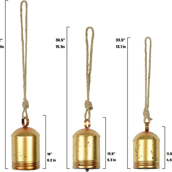 Handmade Rustic Bells, Gold Bells / Cow Bells  (3 pc) BRAND NEW - Picture 3 of 5